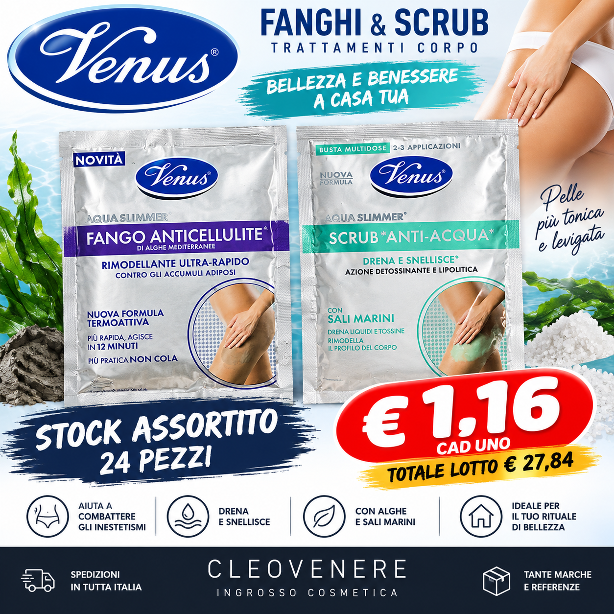 STOCK VENUS FANGHI E SCRUB ASS DA 24 PEZZI