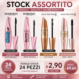 STOCK ASSORTITO MASCARA MAX FACTOR+ DEBORAH ASSORTITI DA 24 PEZZI